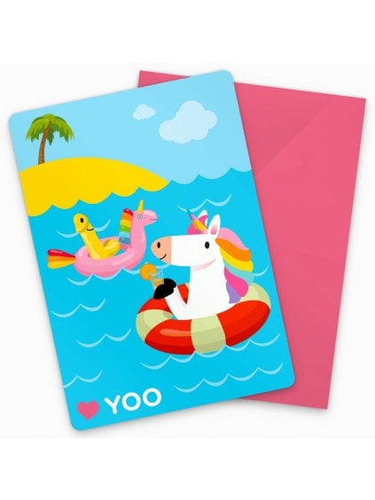 Přání s obálkou YOO – Jednorožec na dovolené
