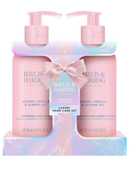 Tekuté mýdlo + mléko na ruce a tělo Baylis & Harding Jojoba  Vanilla & Almond Oil – jojoba, vanilka a mandle, 2x 300 ml