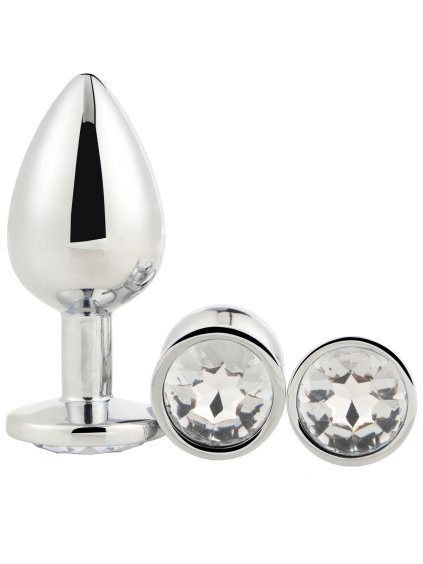 Sada kovových análních kolíků se šperkem Silver Plug Set