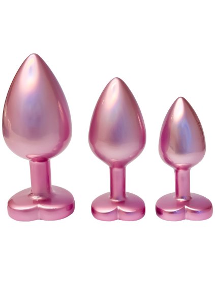 Sada kovových análních kolíků se srdíčkem Pearl Pink Plug Set