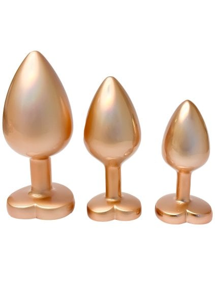 Sada kovových análních kolíků se srdíčkem Pearl Gold Plug Set